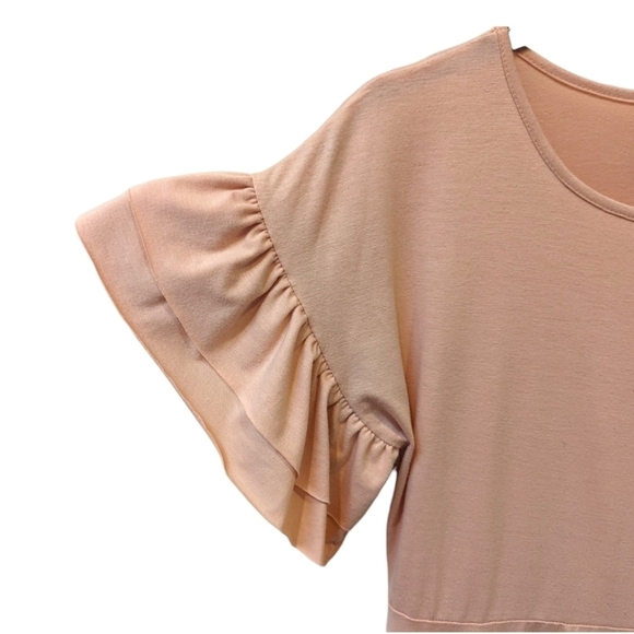 Mia Joy Pink Ruffled Tiered Flutter Sleeve Prairie Boho Flowy Midi Dress (14) - Picture 5 of 6